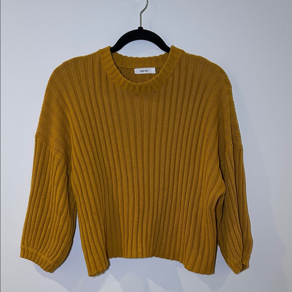 Ribbed Mustard  Crop Sweater with 3/4 sleeve, size S/M